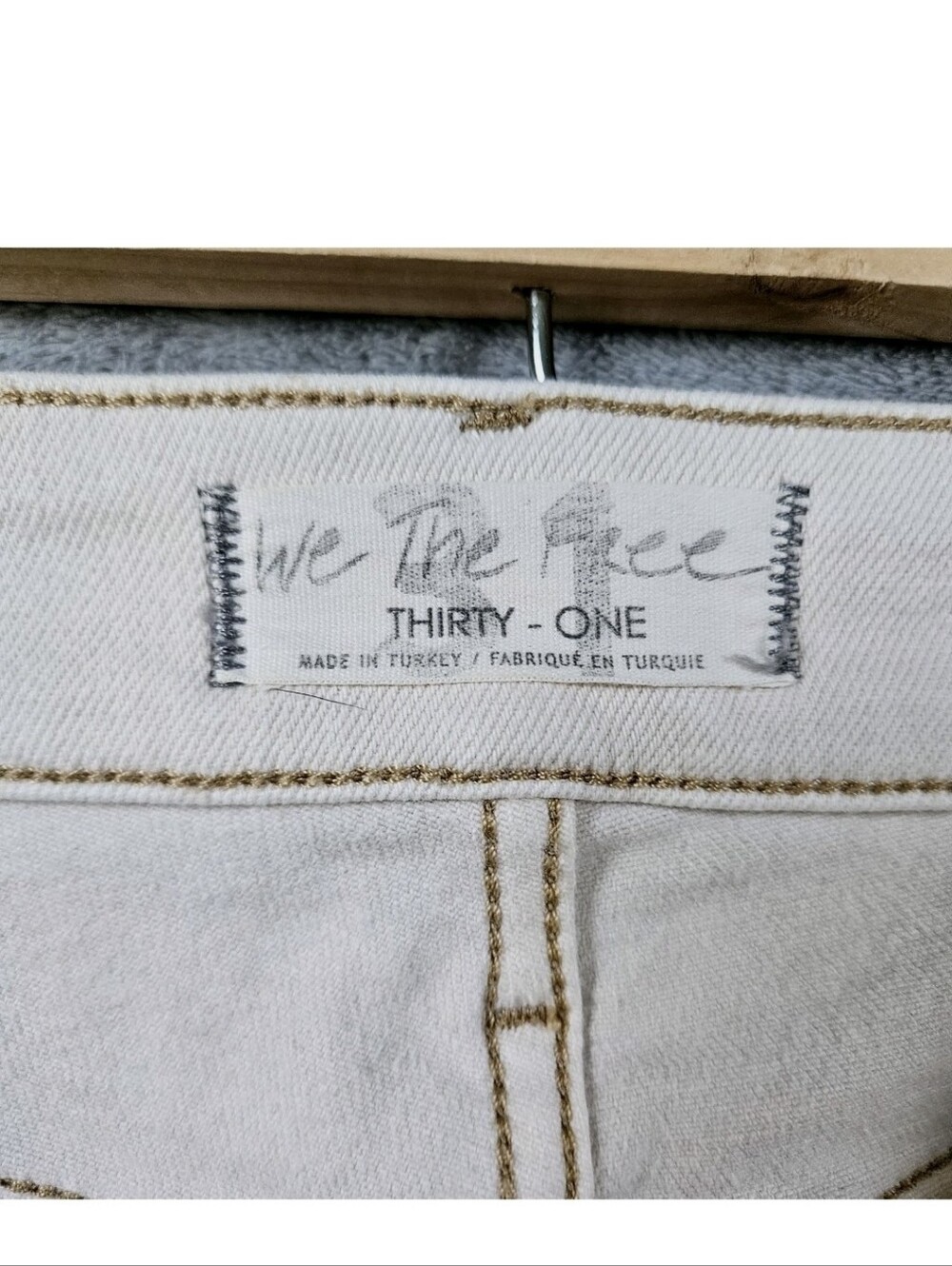 Free People We The Free Tea High Rise Skinny Jeans Cream Ivory Raw Hem 31 - Picture 4 of 14